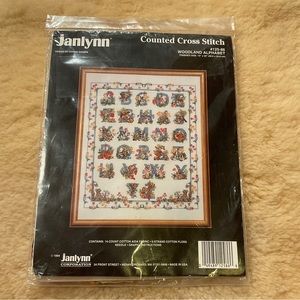Vintage Janlynn Woodland Alphabet counted cross stitch kit